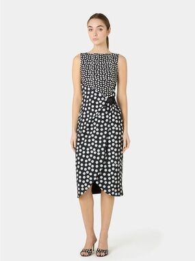 NEW Chiara Boni La Petite Robe Gekan Polka Dot Sheath Dress Size 46 Black White